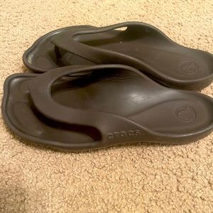 Womens Crocs ABF Chocolate Brown Molded Flip Flops Sport Sandals size 9